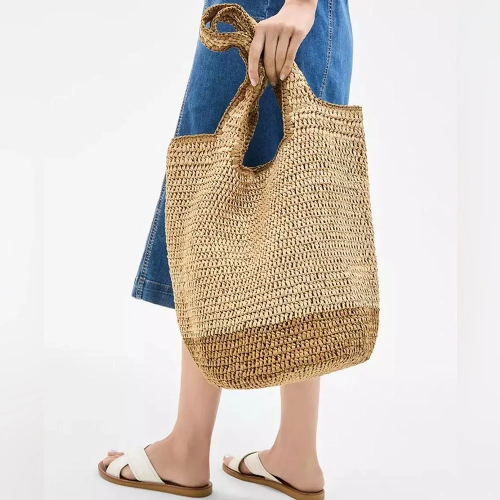 Style & Co. Two-Tone Woven Straw Tote - Natural & Brown